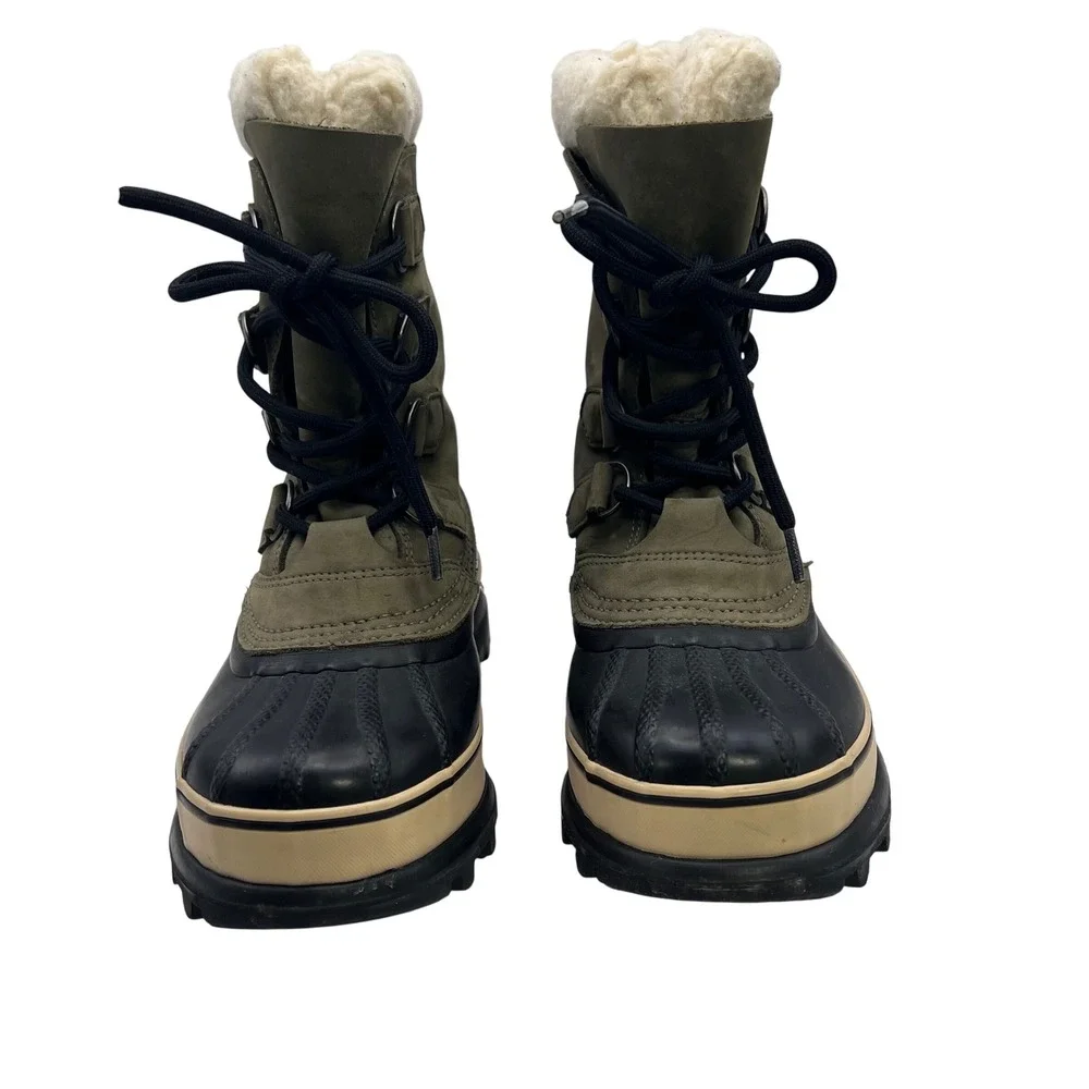 Sorel‎ Caribou Waterproof Winter Boots Women's Size 6 Tan Green Fur Lined